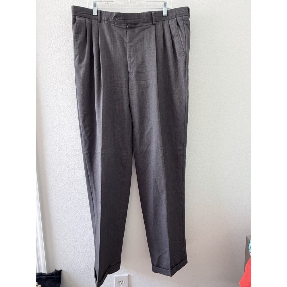 Monsieur by Givenchy Dress Pants Mens 38 Gray Pleated Cuffed Suit Trousers
